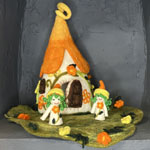 Felt Fairy House with Fairies - Orange